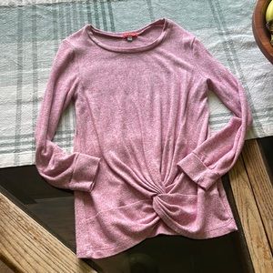 Girls, long sleeve, soft pink shirt with front knot
